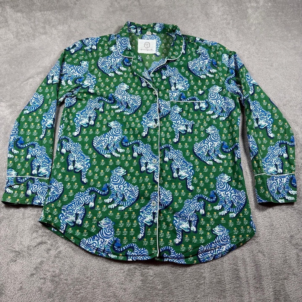 Printfresh Bagheera Pajama Top Womens Medium Tall Green Tiger Print Org Cotton